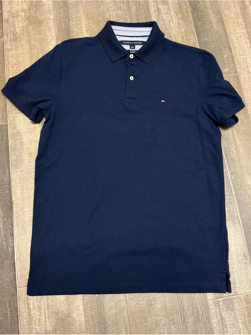 Tommy Hilfiger Men’s L/G Slim Fit Navy Polo Shirt Flag Buttons Short Sleeve Y2K